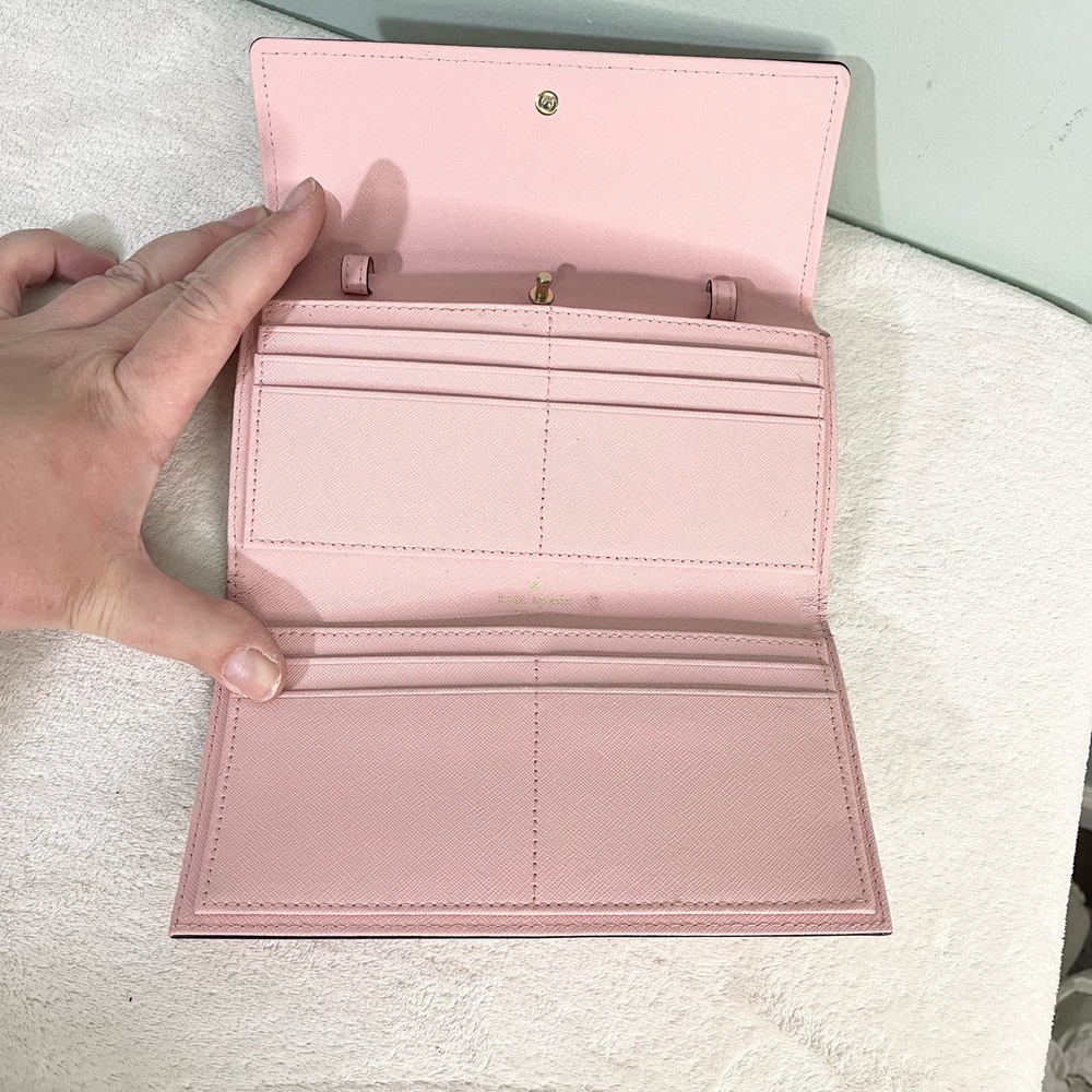 Kate Spade Pink Leather Snap Flap Continental Convertible Long Crossbody Wallet - Picture 9 of 9